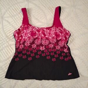 Aquabelle Swimsuits For All Womens 16 Tankini Tank Top Pink Black Floral Ombre